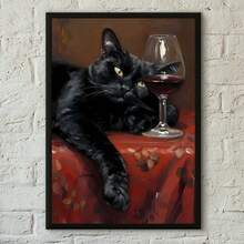 1 件有趣的黑白猫红酒海报印刷家居客厅卧室入口酒吧咖啡厅艺术画装饰可选框架 - 彩色 - 查看 38