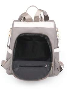 Women's Patchwork Color Block Casual Large Capacity Backpack, Minimalist Versatile Shoulder Bag, Student Backpack, Mommy Bag, Work Bag, Suitable For Travel And Students, Bookbag - Khaki - View 9