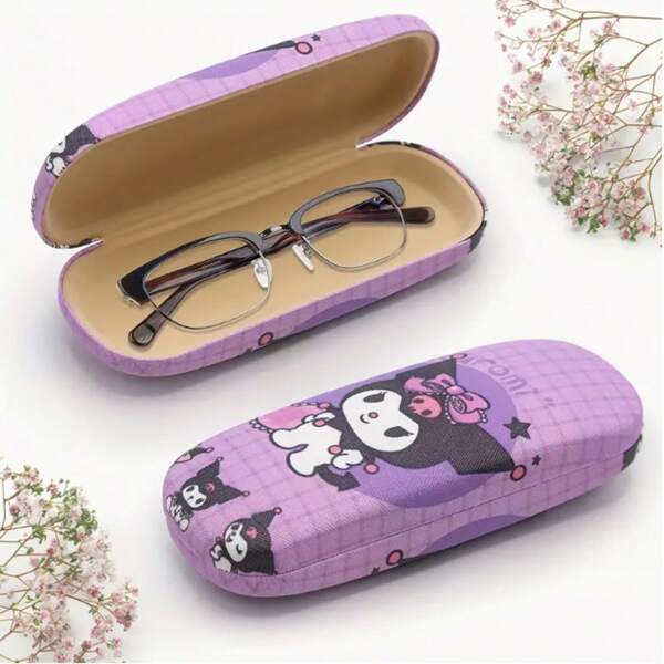 1 pieza Estuche de gafas de Kuromi, diseño atractivo en púrpura, caja de almacenamiento portátil para gafas, material, duradero, resistente a la presión y a los arañazos, adecuado para la protección del marco de las gafas, almacenamiento de productos de aprendizaje y oficina, regalo de temporada de regreso a clases, Sanrio