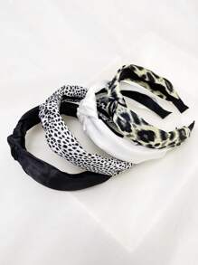 4pcs/Set Women Solid & Leopard Print Floral Fabric Twist Headband Fashion Hair Accessory, Suitable For Washing Face, Casual Street Wear ,Hair Hoop Hairband For Women