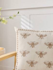 1 件米色刺绣蜜蜂装饰枕套，适合室内装饰，四季皆宜，不含枕芯