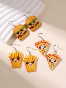 1/3 pares de brincos minimalistas fofos com imitação de comida, hambúrguer, batata frita, pizza para mulheres