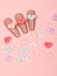 10 Pieces Of Mixed-Color Heart-Shaped Nail Art Accessories, Dopamine Resin Three-Dimensional Nail Art Pendants, DIY Wearable Nail Material Pack. Simple Style And Versatile, Suitable For Nail Salons