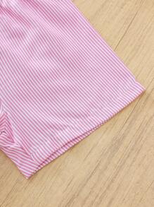 Girls Sleeveless Striped Ruffled Bow Tank Top + Striped Shorts 2Pcs Set, Summer