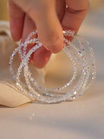 4 件套彩色多面玻璃串珠手链，女士优雅弹力串珠手链，完美礼物