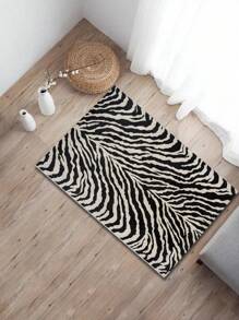 1pc Zebra Pattern Decorative Rug, Modern Mat Aesthetic Floor Pad, Enjoy Happiness By Stepping On The Mat, Vintage Abstract Geometric Pattern Mat, Suitable For Living Room, Bedroom, Office Minimalist Room Decor, Soft Velvet Material.