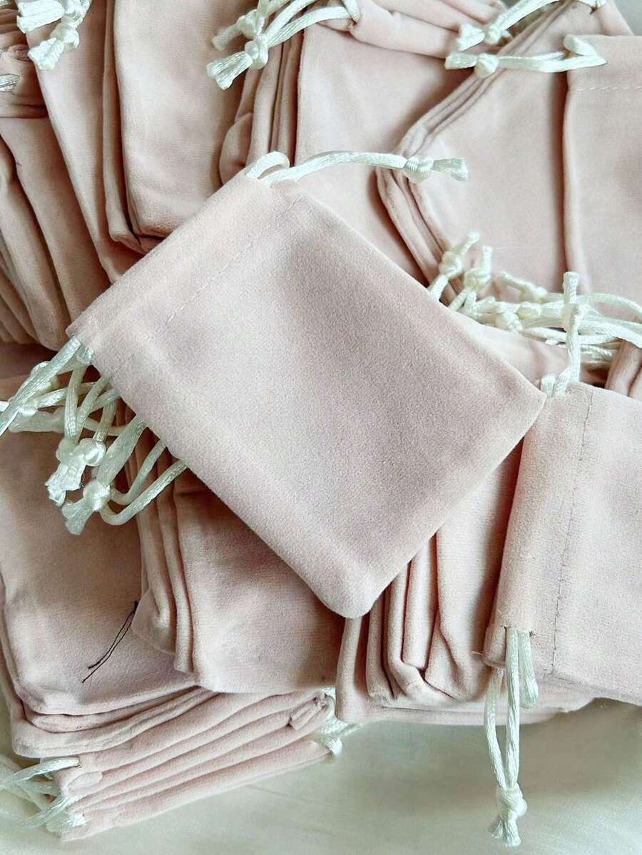 50 Pcs Knitted Bottom Single-Sided Flocked Drawstring Jewelry Accessories Bag - Champagne - View 1