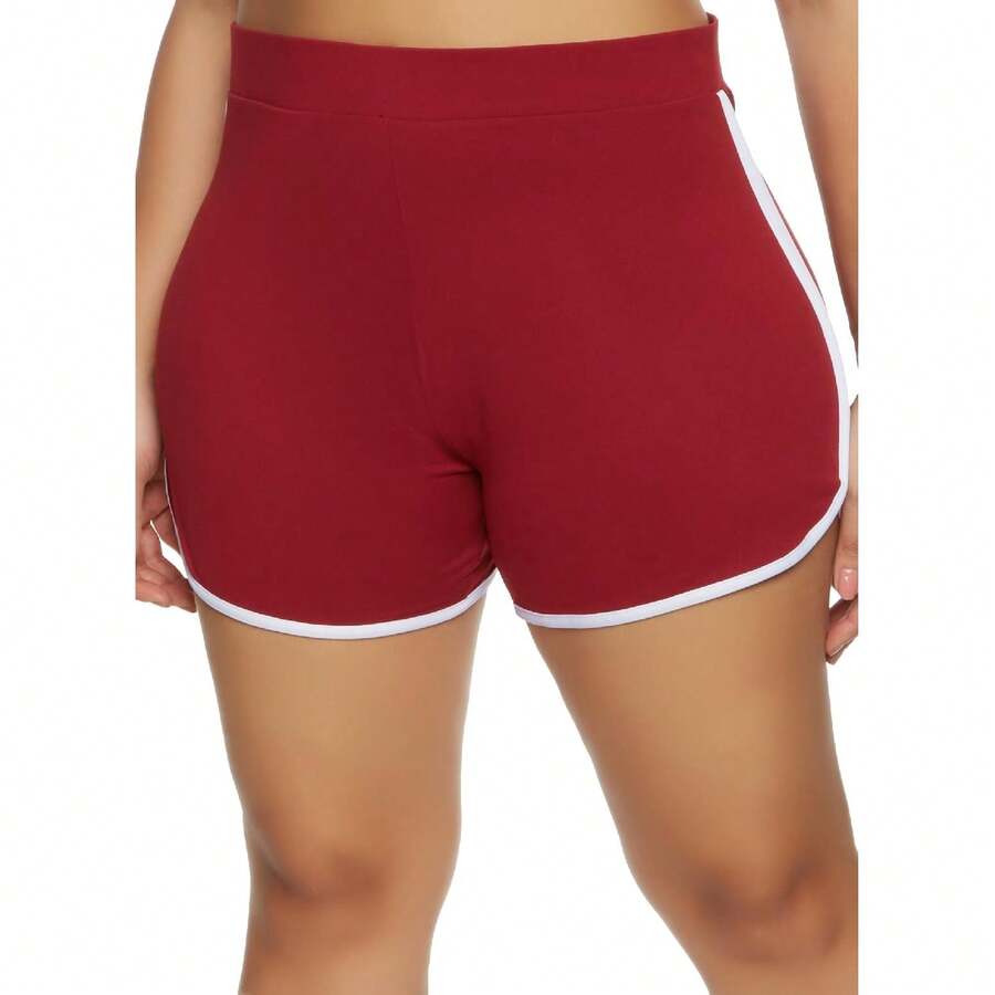 Plus Size Soft Knit Contrast Trim Dolphin Shorts - Nhiều màu - Xem 1