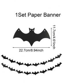 1Set Black Bat Decorative Hanging Banner Flag, Halloween Decorative Pull Flag For Room Fireplace Wall Decorations, Indoor & Outdoor Decor, Home Decoration Happy Halloween Party Supplies