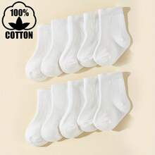 10 đôi tất cotton trắng cho bé, tất cổ ngắn cho bé, tất trẻ nhỏ, phù hợp mọi mùa. - trắng - Xem 1