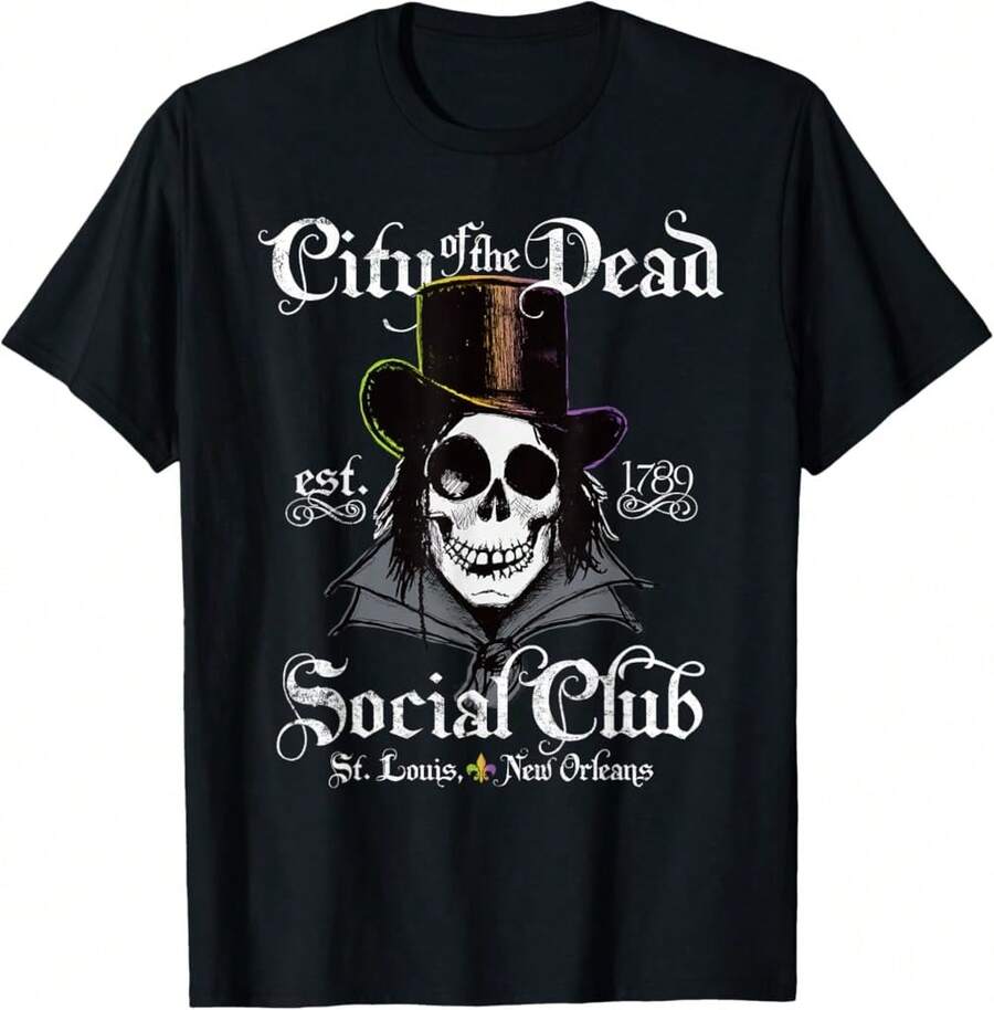 New Orleans Voodoo Doctor Goth Skull Halloween T-Shirt Gift For Dad Gift For Grandma Personalized Gift For Husband - Black - View 1