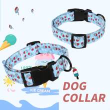 Adjustable Ice Cream Theme Dog Collar - Small Dog Bowl, Soft Polyester, Safety Buckle, For Small And Medium Dogs, Indoor Use, Petplies