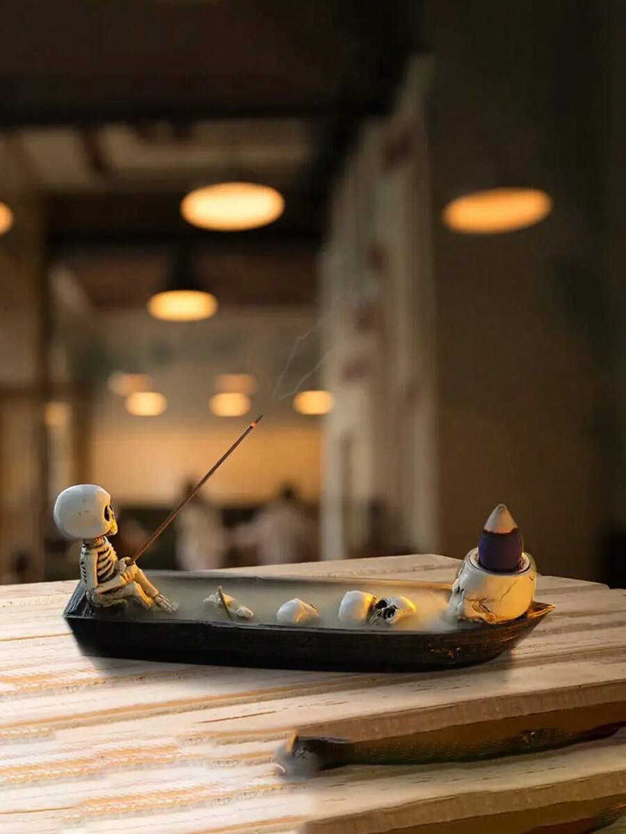 1 件骷髅烛台骷髅烛台鬼茶蜡烛杯哥特式装饰树脂烛台工艺品万圣节家庭派对墓地户外酒吧装饰，白色