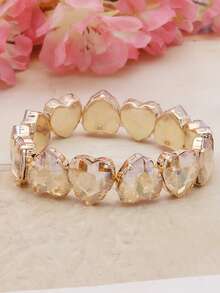 女士情人节经典心形彩色玻璃弹性手链，适合日常派对的时尚珠宝