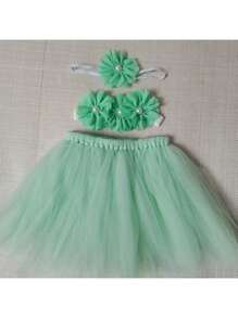 Conjunto de Saia Tutu e Faixa de Cabeça para Bebês Recém-Nascidos, Faixa de Chiffon com Flor, Faixa de Renda para Bebê e Criança Pequena, Acessório de Fotografia