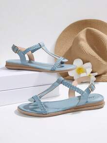 Comfortable, Lightweight, Anti-Slip, Versatile Women's Flat Sandals, European And American Styles,Spring Summer Outfits - Baby Blue - View 7