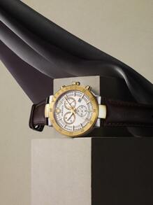 Versace Men's Quartz Watch,Brown Leather Strap Wrist Watch With Gold-Tone Steel Case,Watch Gift For Men,VEPY00220