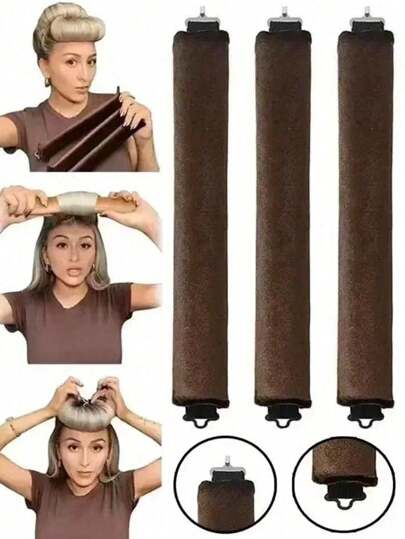 Set da 3 pezzi: Arricciatore per capelli in raso senza calore, Fascia arricciante e Arricciatore a caldo, realizzati in morbida gomma ad alta elasticità, Strumenti per lo styling dei capelli