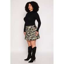 Plus Size Printed Pleated Skirt - Multicolor - View 2