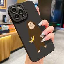 Funda para teléfono con un mono comiendo un plátano, diseñada con impresión y estética visual. Este teléfono mate ofrece modelos de 360 ​​grados 11, 12, 13, 14 Pro, 15, XR, XXS, 8 Plus, SE y. Es un cumpleaños para niños y niñas. - Negro - Ver 4