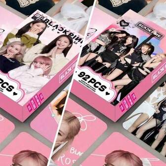 92张JENNI/E & BLACK/PINK照片卡套装，60张LOMO迷你卡片+32张贴纸，手工剪贴簿套装（含展示盒和书签），BORN PINK专辑周边，BLINK粉丝周边，K-POP交易卡，LISA JISOO ROSÉ生日及节日周边