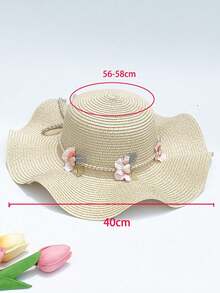 2 件女士花环草帽和草编包套装，时尚清新防晒帽，适合户外旅行海滩，可折叠且颜色可选 - 圓包愛心米色 - 查看 5