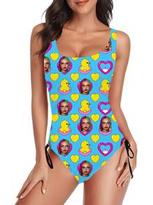 1pc Personalized Face Print Women Swimsuit, Sexy & Fashionable, High Elasticity, Slim Fit, Suitable For Beach And Swimming Training, Stylish Young People Swimwear, Beach, Holiday, Girls Swimsuit, Best Gift For Girlfriend/Wife,Stylish,Fashion,Hipster,Casual,Minimal Chic,Personalized,Customized,Custom,Unique,Guy Costumes,Capsule Wardrobe,Men Basic/Street Style,Ideal Gifts For Him,Boyfriend,Family,Friends,For Birthdays,For Vacation/Holiday,For School/Competition,For Sports/Climbing