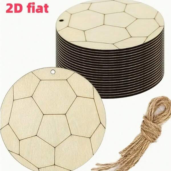 20 découpages en papier de football en bois : pendentif en forme de football en bois avec corde, très adapté pour les projets DIY, les fêtes à thème sportif ou la décoration (10 cm x 10 cm, 10 pièces de bois + 10 pièces de corde)