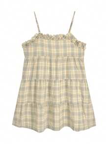 2025年夏季新款格纹百搭女士休闲简约吊带背心 - 卡其色 - 查看 4