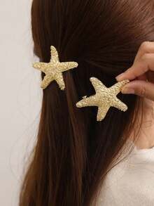 1个金属蝴蝶弹簧夹、海星弹簧夹、几何侧夹、复古金属发夹 - 彩色 - 查看 3