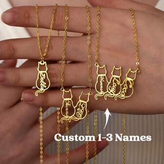 Personalized Cat Name Necklace, Custom Name Necklace, Elegant Cat Mom Memorial Gift, Cat Silhouette, Cat Lover Gift, Gift For Mom, New Year Charm