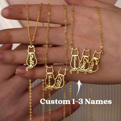 Personalized Cat Name Necklace, Custom Name Necklace, Elegant Cat Mom Memorial Gift, Cat Silhouette, Cat Lover Gift, Gift For Mom, New Year Charm