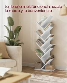 Librería en Forma de Árbol, Librería de 9 Niveles, Ahorro de Espacio, Librería Vertical, para Dormitorio, Sala de Estar, Estudio, Oficina, Blanco Nube - Blanco - Ver 1