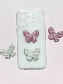2Pcs Luxury Shining White&Pink Full Rhinestone Diamond Gentle Sweet Butterfly Flatback Junk Phone Case Decoration Charms Handmade Refrigerator Stickers Tablet Protective Cases Hairpin Accessories Diy Crafts Home Decoration Jewelry - 彩色 - 查看 6