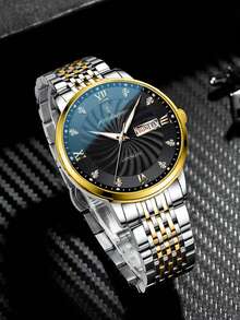 Orologio da uomo con regalo del marchio POEDAGAR (Ori) 50 orologio impermeabile, calendario settimanale, doppio display, cinturino dorato 316 in acciaio inossidabile, moda aziendale, orologio con scala diamantata, movimento del quarzo giapponese, preciso orologio per il mantenimento 'orario, la festa del papà, l'esame della nascita degli uomini, elementi essenziali per tornare a scuola - nero - Visualizzare 6