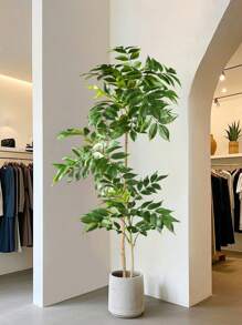76/140cm Tropical Artificial Ficus Tree Fake Large Nandina Tree Branch Plastic Palm Tree Plastic Lacquer Plants ;Eaves Tall Green Banyan Plants For Home Garden Office Decor Without Pot