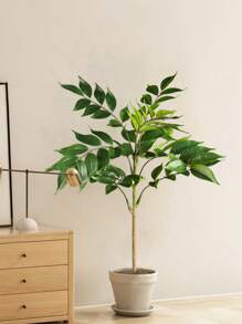76/140cm Tropical Artificial Ficus Tree Fake Large Nandina Tree Branch Plastic Palm Tree Plastic Lacquer Plants ;Eaves Tall Green Banyan Plants For Home Garden Office Decor Without Pot