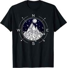 Camiseta de exterior "Wanderlust" - Camiseta tipo boho con diseño de brújula de montaña - Negro - Ver 1