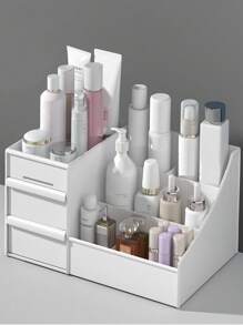 1 PIEZA Caja de almacenamiento de cosméticos con cajones - Organizador de escritorio para cuidado de la piel, perfume, lápiz labial y papelería - Perfecto para dormitorio, tocador y decoración de baño, para vacaciones en la playa, colección de baño, colección de dormitorio, gran capacidad