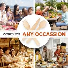 7/12/25/50/100/150/300 件高品质木制餐具套装 - 刀、叉、勺、沙拉叉、冰淇淋勺、蛋糕叉，适合派对、生日、婚礼、家居装饰、厨房、圣诞节、万圣节、感恩节 - 彩色 - 查看 10