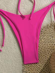 女士时尚比基尼套装，性感基础款系带时尚泳衣，适合女士夏季海滩度假 - 玫紅色 - 查看 7