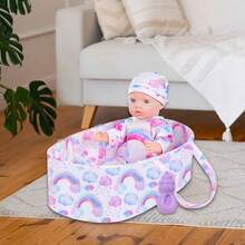 16英寸重生娃娃配件套装：紫色彩虹、紫色云朵摇篮、彩虹帽、云朵围兜、紫色云朵圆垫、紫色奶瓶、白色袜子（不含娃娃） - 彩色 - 查看 8