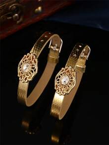 Morrocan Style Women's Metal Hollow Carved Accessory Faux Leather Bracelet Belt, Adjustable Size For Women, Party, Birthday, Anniversary Jewelry Gift - Multicolor - View 9