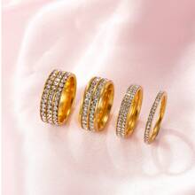 4 Pcs/Set Simple And Versatile Stainless Steel Plated 18k Gold Random Combination With Inner And Outer Ball Ring Different Thickness Gold Ring Men And Women With The Same Couple Ring For Women Daily Wear