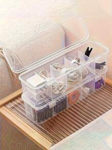 1PC Transparent Storage Box, Simple Storage Bag, Long Strip Organizer Case For Digital U Disk, Charger, Earphone, Mobile Phone Accessories, Data Cable, Charger, Desktop Storage & Organizer Box For Home, Office. School Supplies,Back To School