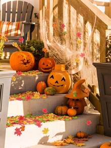 100pcs Artificial Maple Leaves, Fall Decorations Artificial Maple Leaf Pumpkin Garland, Mixed Colors Fake Fall Maple Leaf Holiday Decorations, Realistic Fall Leaves Garland For Halloween Party Holiday Table Decorations, Room Decorations, - Multicolor - View 9