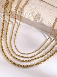 1 Peça Colar de Corrente de Aço Titanium Banhado a Ouro 18K Trançado Elegante, Múltiplos Tamanhos Disponíveis, À Prova d'Água e Resistente à Descoloração, para Mulheres