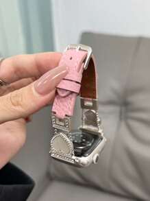 Kompatibel mit, 1 Stück junges & modisches universal Damen Armband mit stylischem, lässigem Luxus-Abaloneperlen-Herzanhänger, irisierend, glitzernd, verstellbares, weiches, modisches pinkes Lederarmband kompatibel mit Smart Watch Ultra3/2/1 SE S10/S9/S8/S7/S6/S5/S4/S3/S2/S11 Serien 38mm 40mm 41mm 42mm 44mm 45mm 49mm, Smartwatch Armband Zubehör, Geschenk für Freundinnen, Freunde, Familie