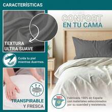 Ecommerc3 Funda Almohada Tacto Extrasuave y Confortable - Funda Almohada Fabricada 100% en España, Transpirable, Fácil de Lavar - Envío GRATIS ✅ Entrega 24/48h a España (península) - Antracita - Ver 4