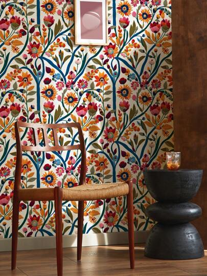 Roll 1m/3m/5m Vintage ful Flower Geborduurde Removable Self Adhesive Contact Paper, Vinyl Wallpaper DIY Home Room, Bedroom, Kitchen, Living Bathroom, Cabinet, Tafel Furniture Renovation